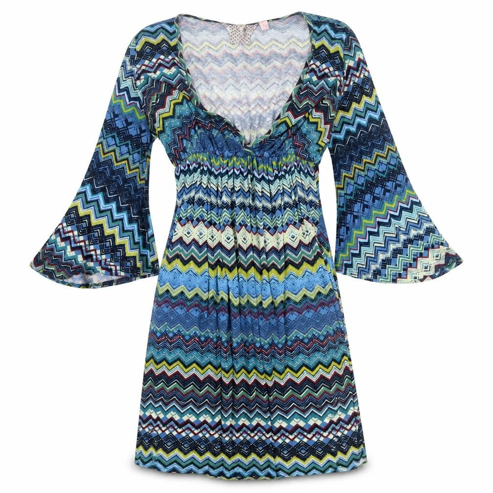 Bomeo of Buliet Womens Multicoloured Geometric Polyester Skater Dress Size M V-Neck Pullover