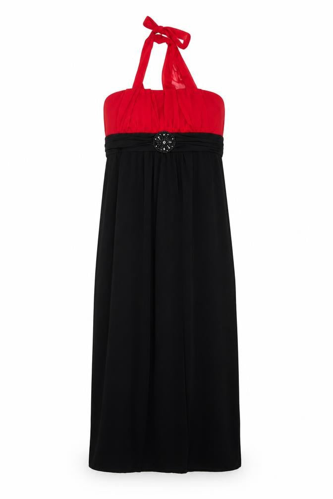 Front view of En Focus women’s black polyester shift, size UK 6, off the shoulder pullover