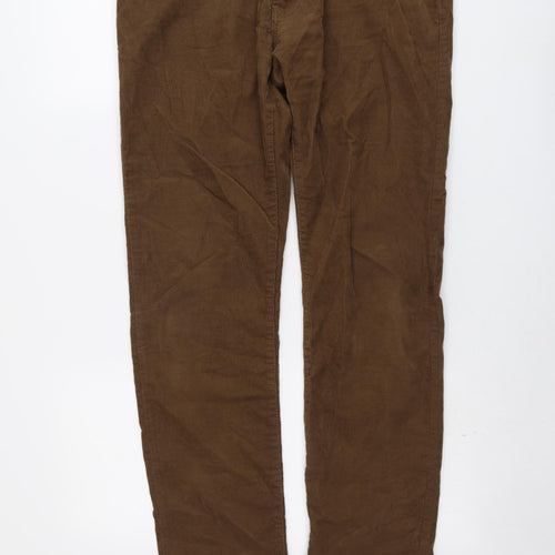 Marks and Spencer Mens Brown Cotton Trousers Size 34 in L31 in Regular Button