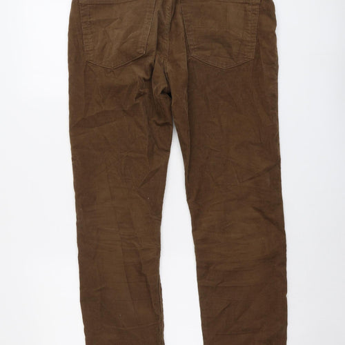 Marks and Spencer Mens Brown Cotton Trousers Size 34 in L31 in Regular Button