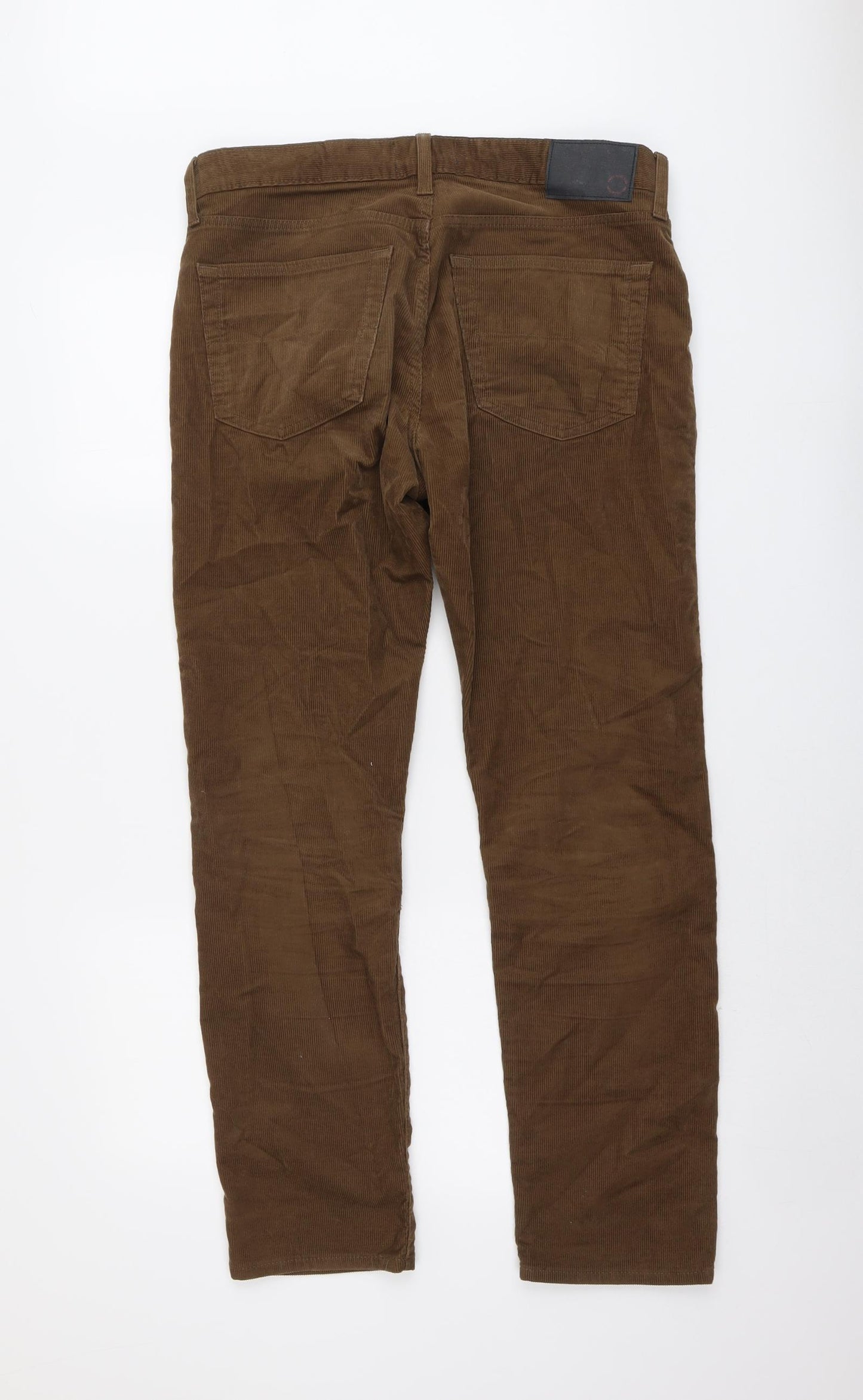 Marks and Spencer Mens Brown Cotton Trousers Size 34 in L31 in Regular Button