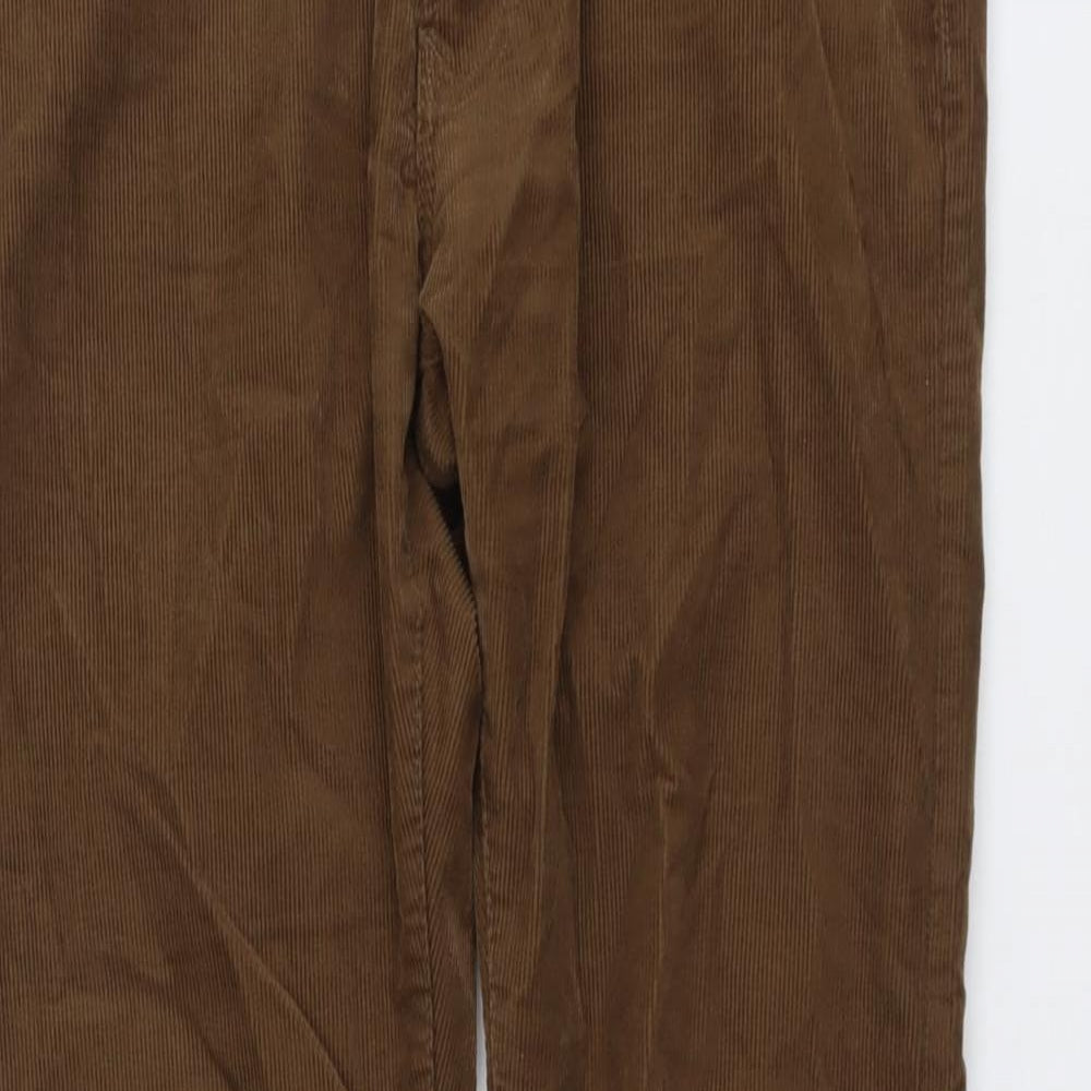 Marks and Spencer Mens Brown Cotton Trousers Size 34 in L31 in Regular Button