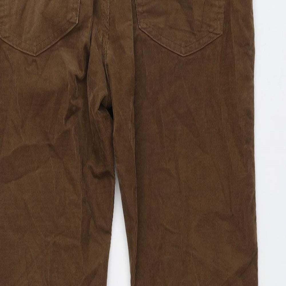 Marks and Spencer Mens Brown Cotton Trousers Size 34 in L31 in Regular Button