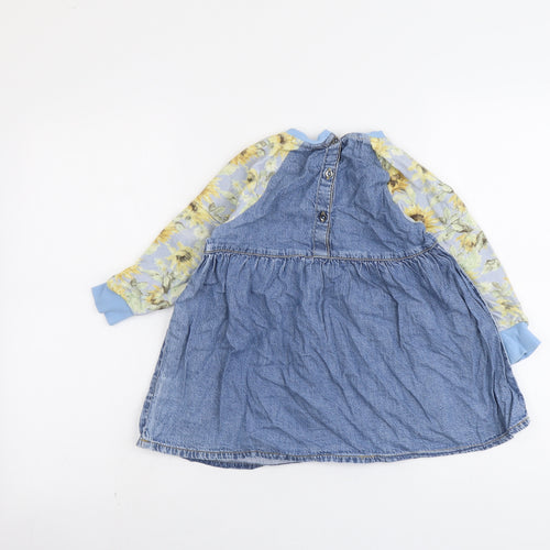 NEXT Girls Beige Geometric Cotton A-Line Size 4 Years Round Neck Button - Sunflowers Print