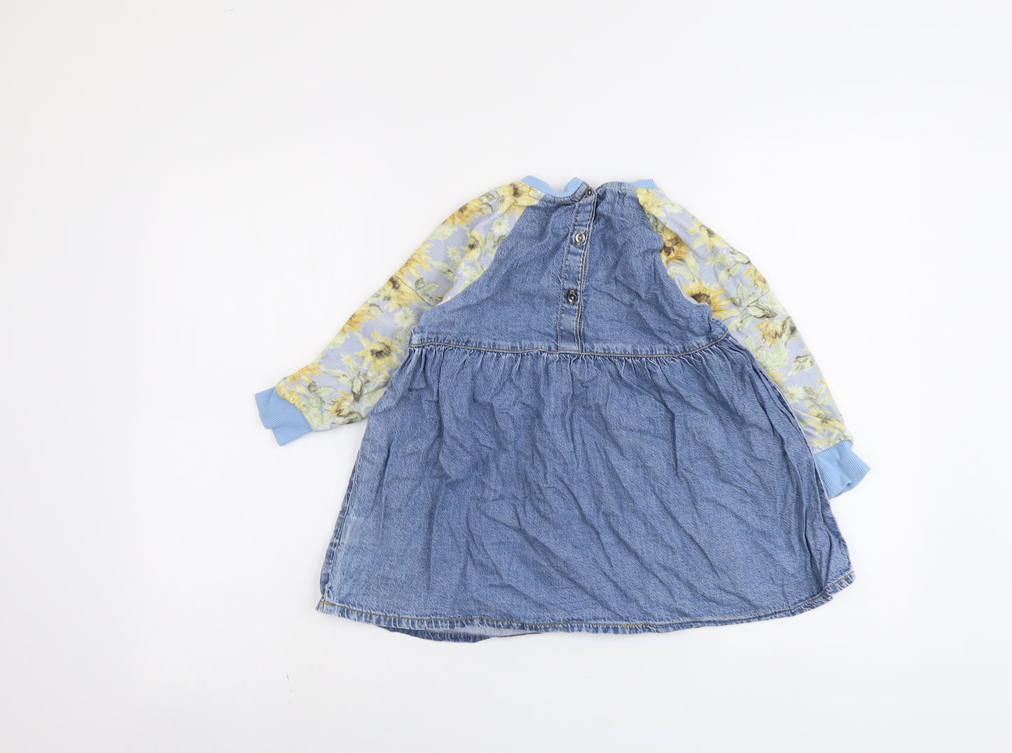 NEXT Girls Beige Geometric Cotton A-Line Size 4 Years Round Neck Button - Sunflowers Print
