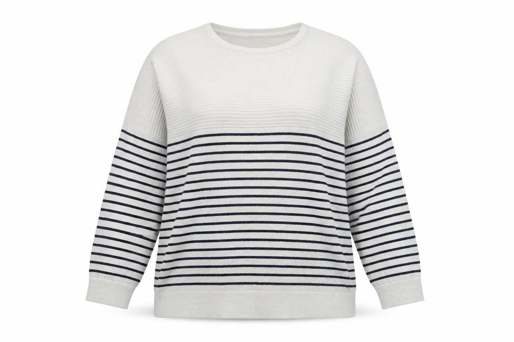 Front view of Linea women’s grey round neck striped viscose jumper, size XL