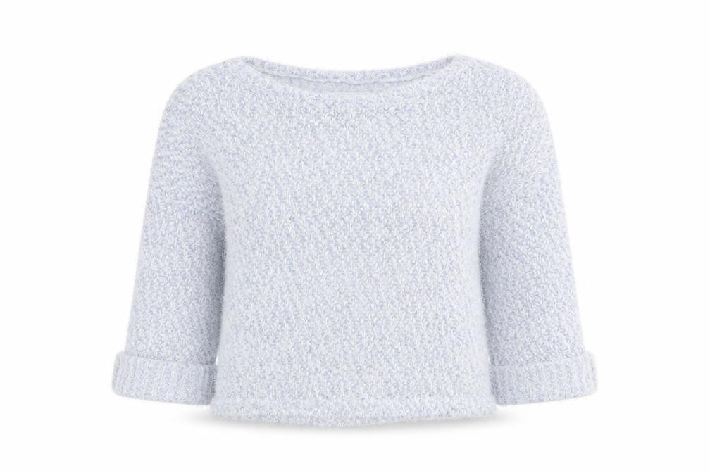 Front view of New Look women’s blue round neck polyester jumper, size UK 10