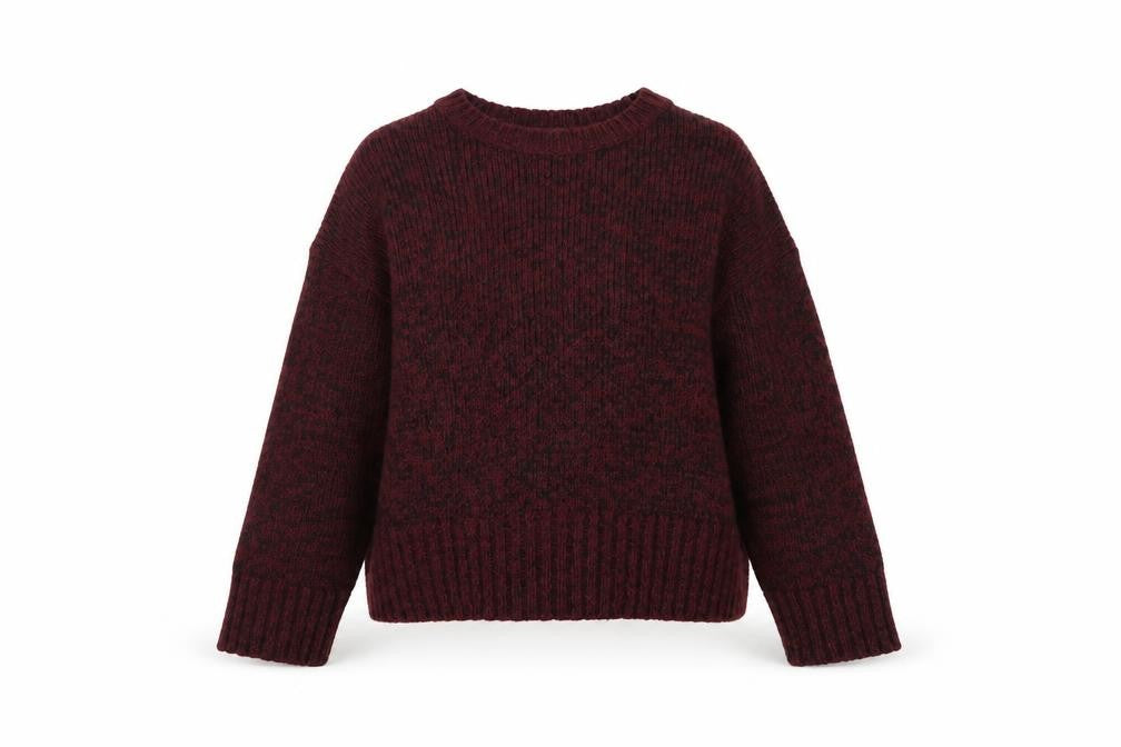 Front view of New Look women’s red round neck acrylic jumper, size S