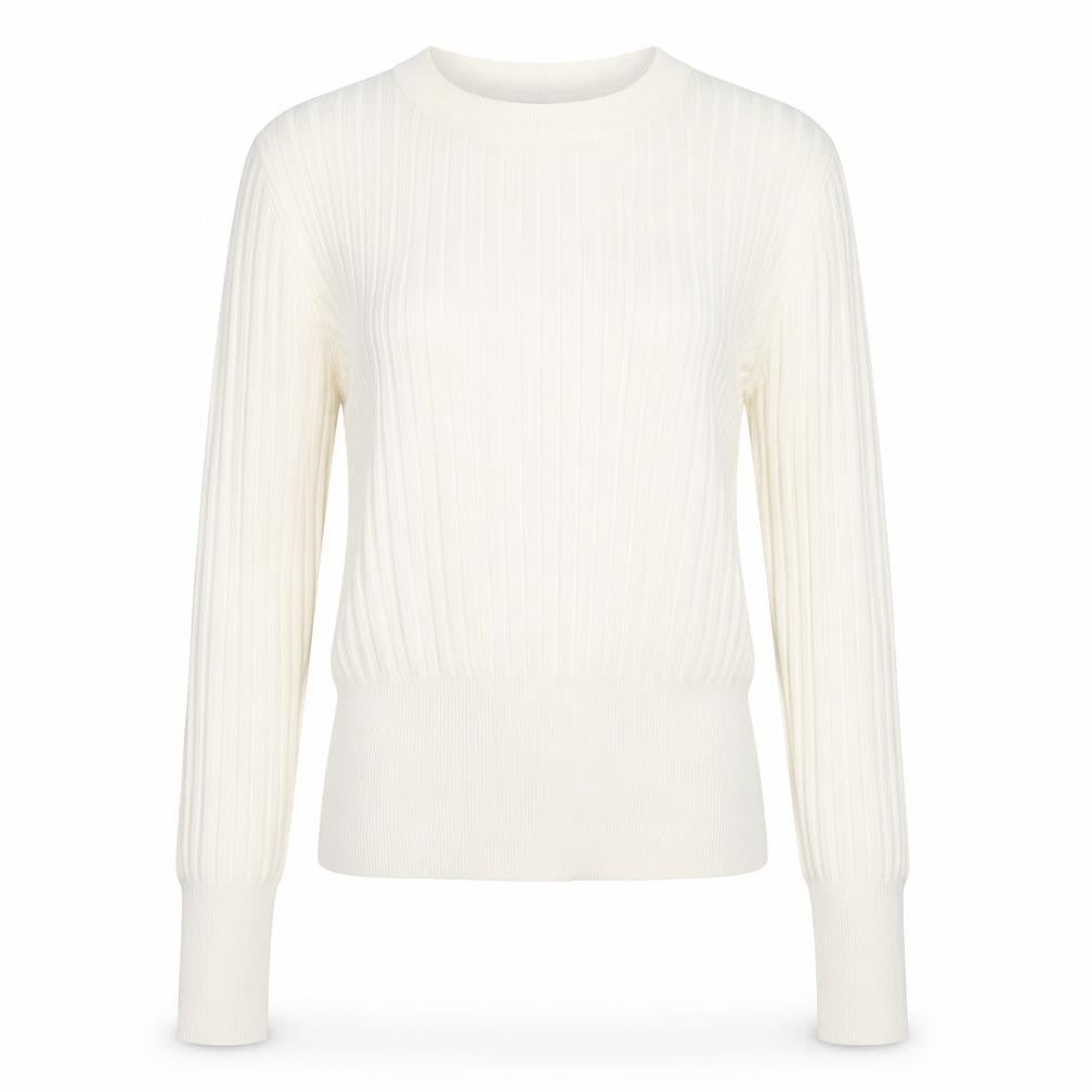 Front view of H&M women’s ivory round neck acrylic jumper, size S