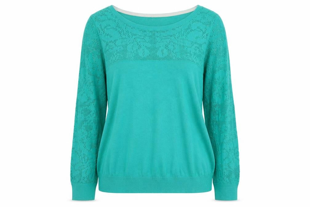 Front view of H&M women’s green boat neck modal jumper, size M