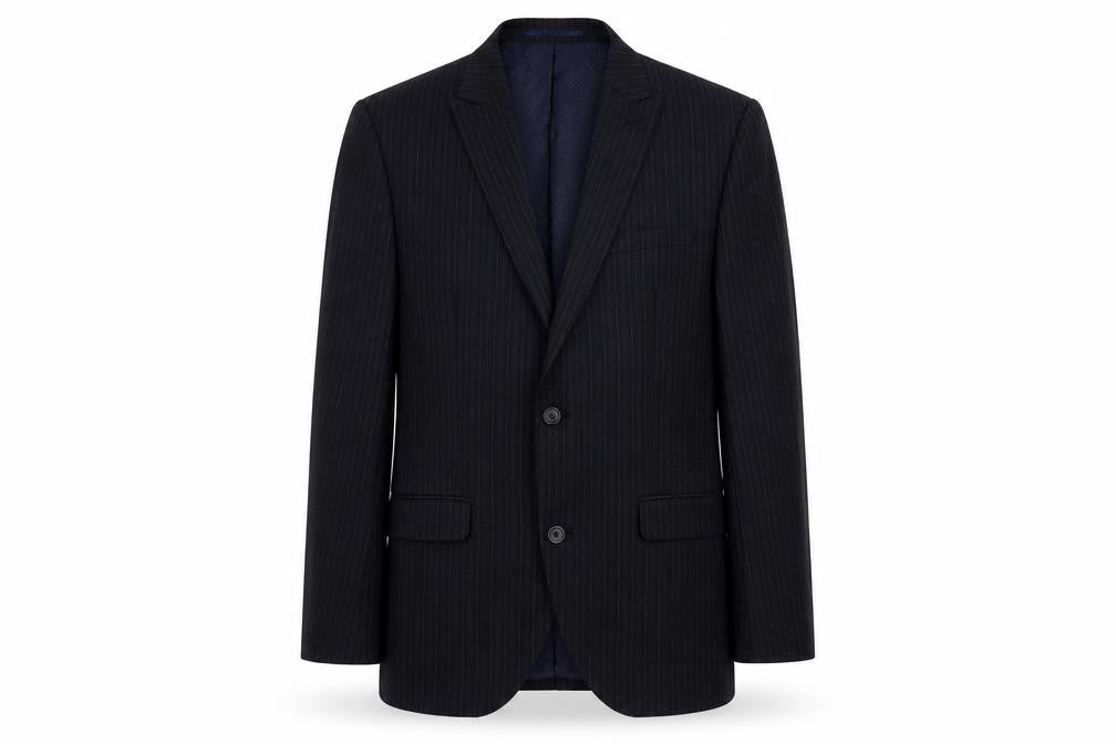 Front view of Next men’s blue striped polyester jacket suit jacket, size M, regular