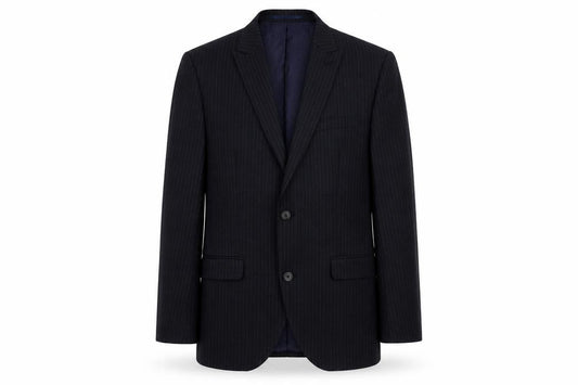 Front view of Next men’s blue striped polyester jacket suit jacket, size M, regular