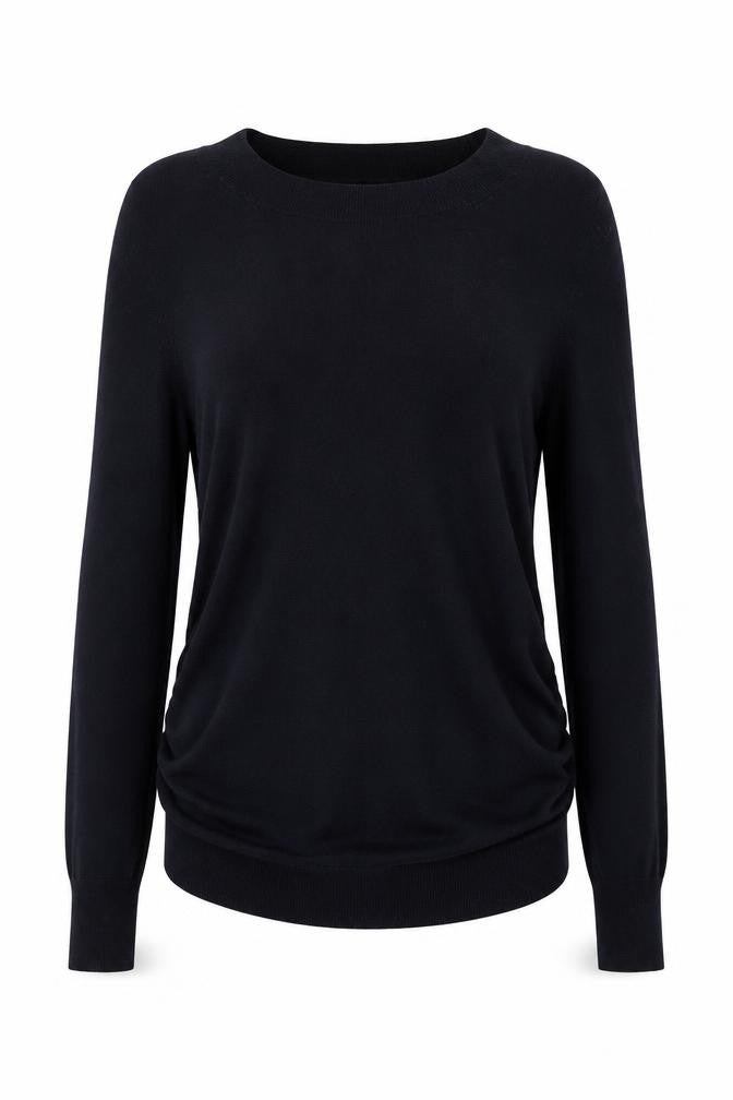 Front view of H&M women’s blue round neck polyester jumper, size S