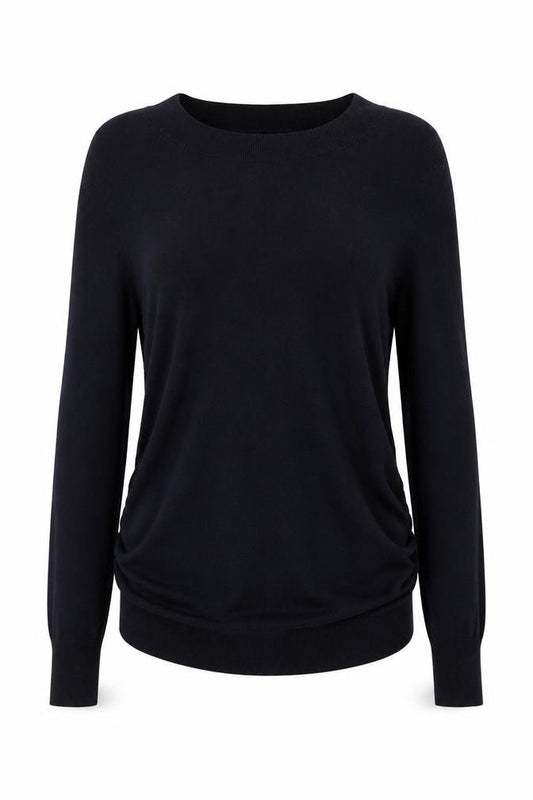 Front view of H&M women’s blue round neck polyester jumper, size S