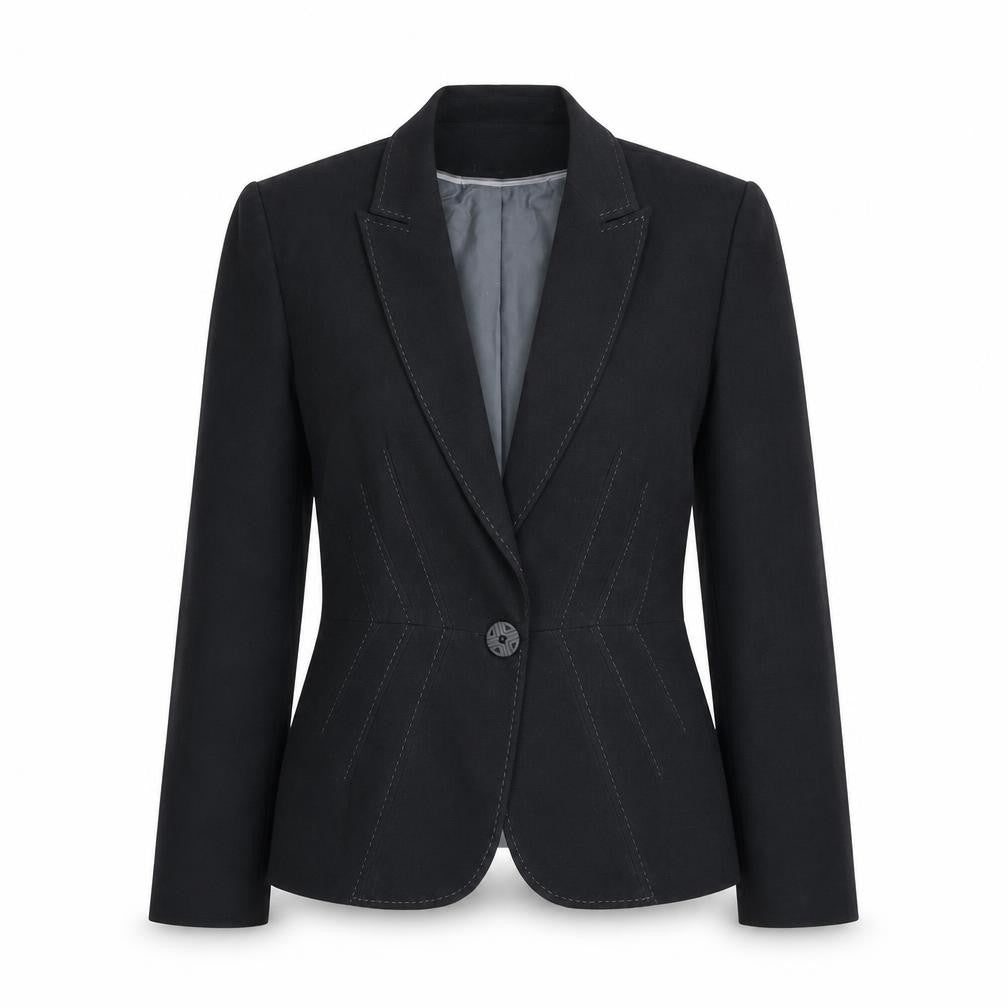 Front view of Marks & Spencer women’s grey polyester jacket blazer, size UK 12