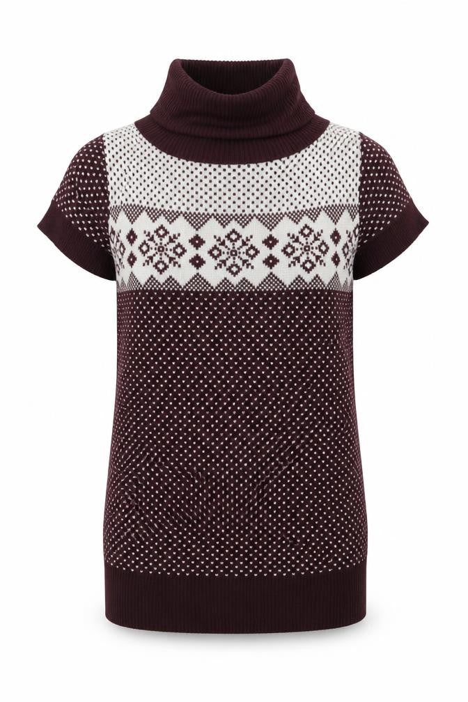 Front view of Max women’s purple roll neck geometric acrylic jumper, size UK 14