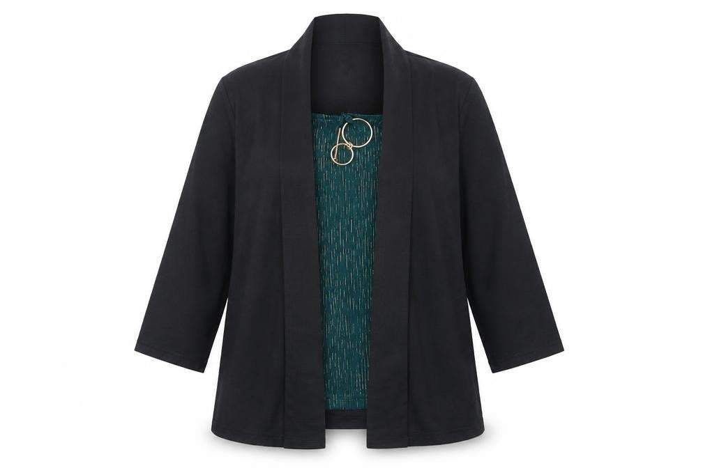 Front view of Gabriella Vicenza women’s black polyester basic blouse, size UK 10, round neck