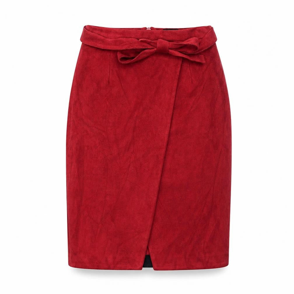 Front view of River Island women’s red polyester straight & pencil skirt, size UK 8, zip