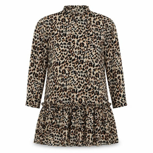 ASOS Womens Brown Animal Print Polyester Skater Dress Size 8 Round Neck Button - Leopard Pattern