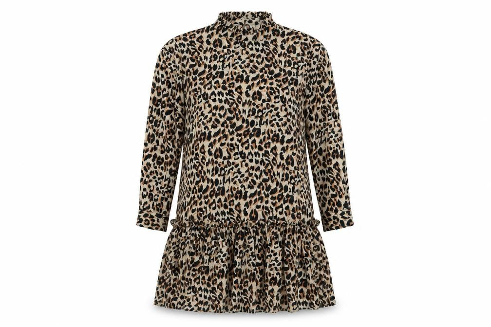 ASOS Womens Brown Animal Print Polyester Skater Dress Size 8 Round Neck Button - Leopard Pattern