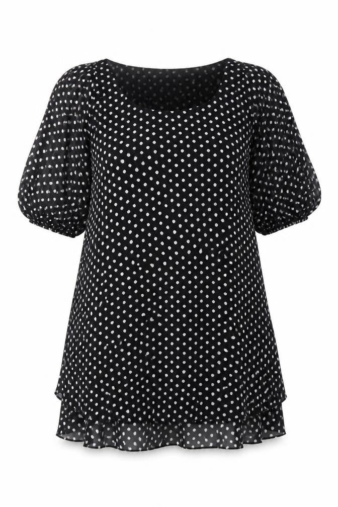 Front view of Off the Record women’s black geometric polyester skater dress, size UK 8, round neck pullover