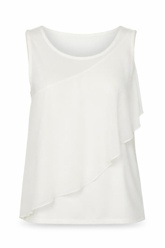 Front view of Oasis women’s white polyester basic tank, size UK 8, round neck