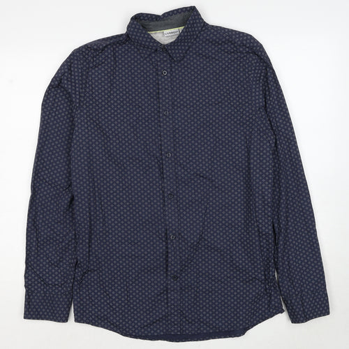Livergy Mens Blue Geometric Cotton Button-Up Size 15.5 Collared Button - Collar 15½''