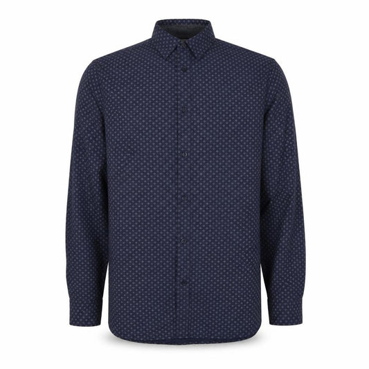 Front view of Livergy men’s blue geometric cotton button-up, size 15.5 collared button - collar 151⁄2''