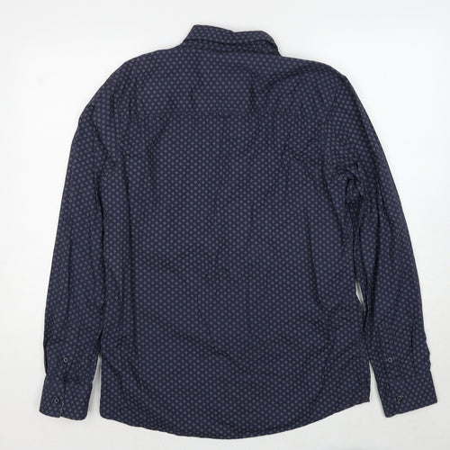 Livergy Mens Blue Geometric Cotton Button-Up Size 15.5 Collared Button - Collar 15½''