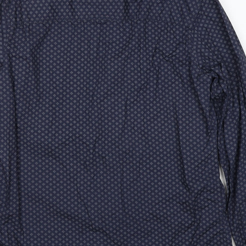 Livergy Mens Blue Geometric Cotton Button-Up Size 15.5 Collared Button - Collar 15½''