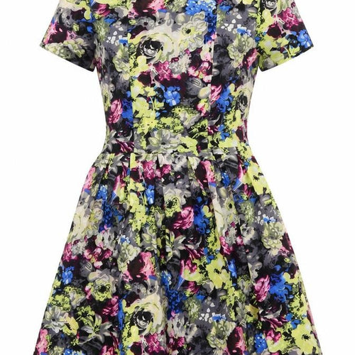 Influence Womens Multicoloured Floral Polyester Skater Dress Size 10 Round Neck Zip
