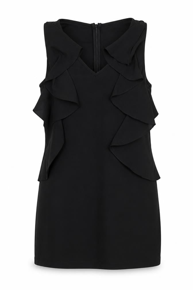 Front view of I-ner women’s black polyester mini, size L, round neck zip