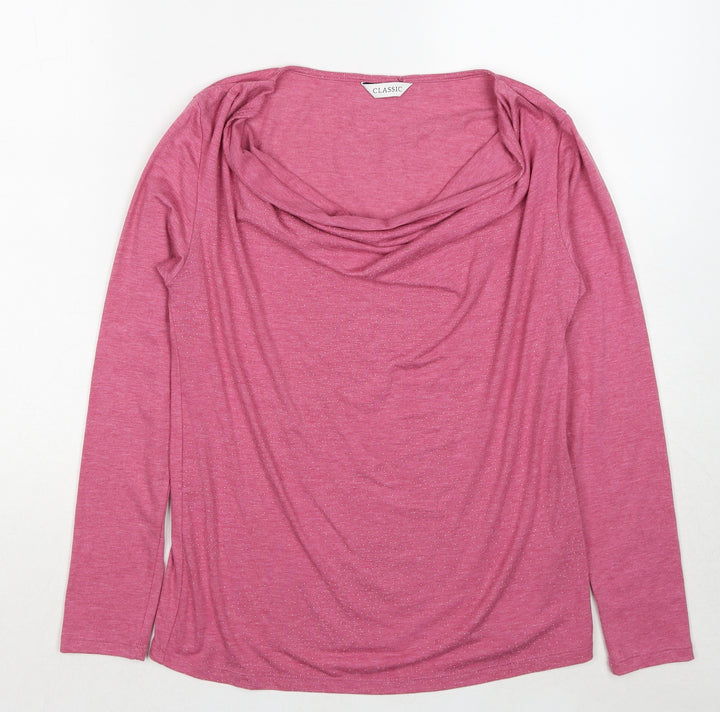 Marks and Spencer Womens Pink Polyester Basic T-Shirt Size 8 Cowl Neck