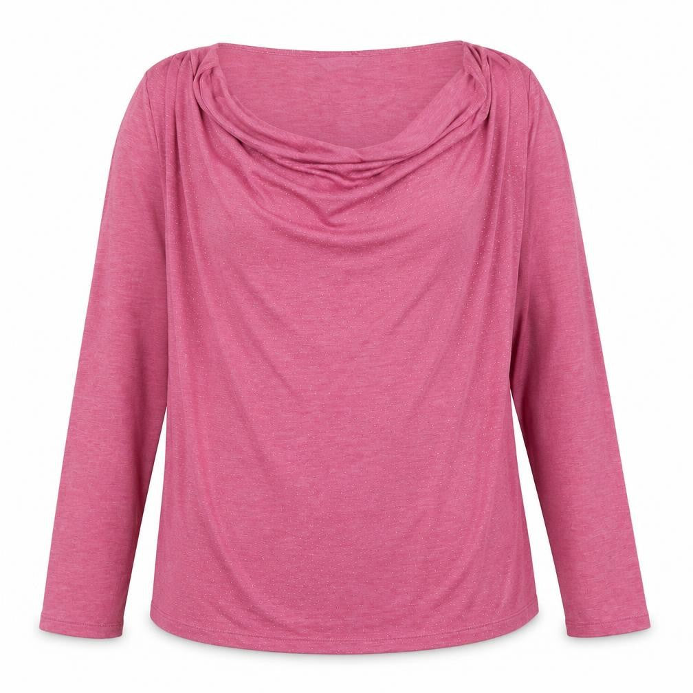 Front view of Marks & Spencer women’s pink polyester basic t-shirt, size UK 8, cowl neck