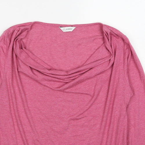 Marks and Spencer Womens Pink Polyester Basic T-Shirt Size 8 Cowl Neck