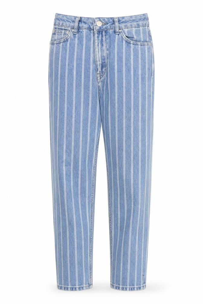 Topshop Womens Blue Striped Cotton Mom Jeans Size 26 in Regular Zip