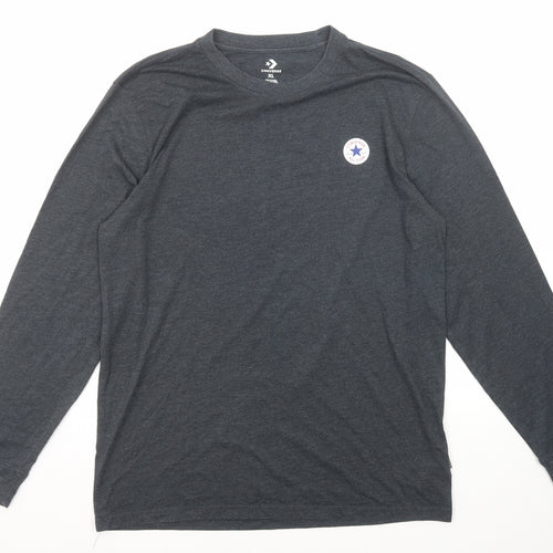 Converse Mens Grey Cotton T-Shirt Size XL Round Neck Push Lock
