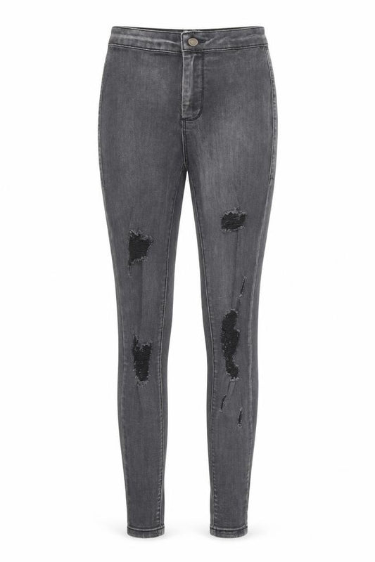 Front view of PRETTYLITTLETHING women’s black cotton skinny jeans, size UK 8, regular zip