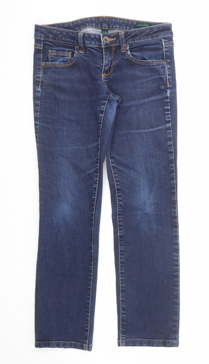 Benetton Jeans Womens Blue Cotton Straight Jeans Size 28 in Regular Zip