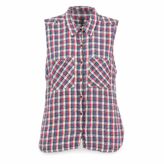Front view of Forever 21 women’s multicoloured plaid 100% cotton basic button-up, size L, collared