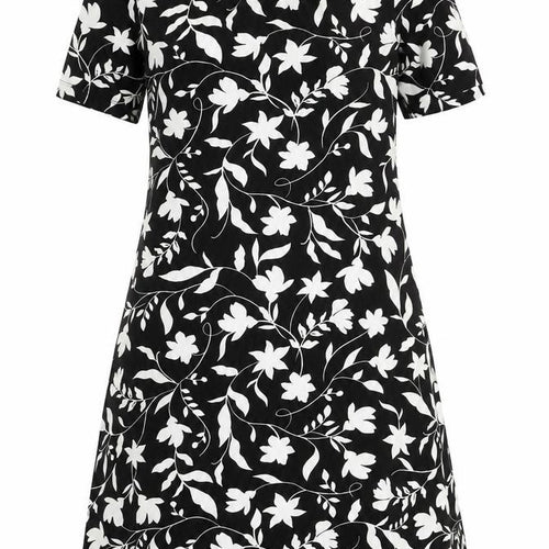 Marks and Spencer Womens Black Floral Viscose A-Line Size 8 Boat Neck Button
