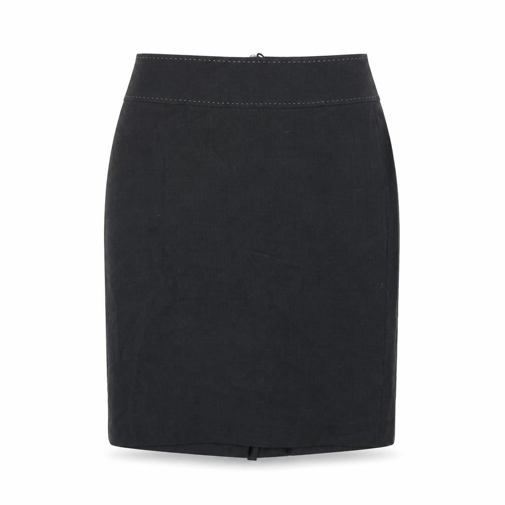 Front view of Marks & Spencer women’s grey polyester a-line skirt, size UK 12, zip