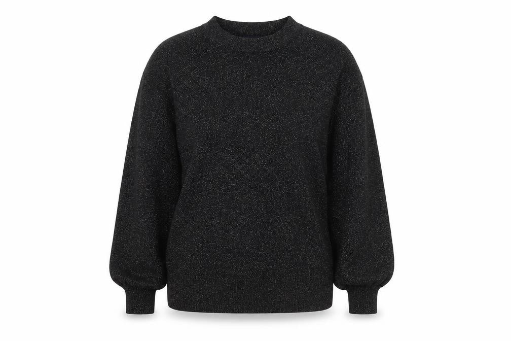 Front view of Marks & Spencer women’s black round neck viscose jumper, size M