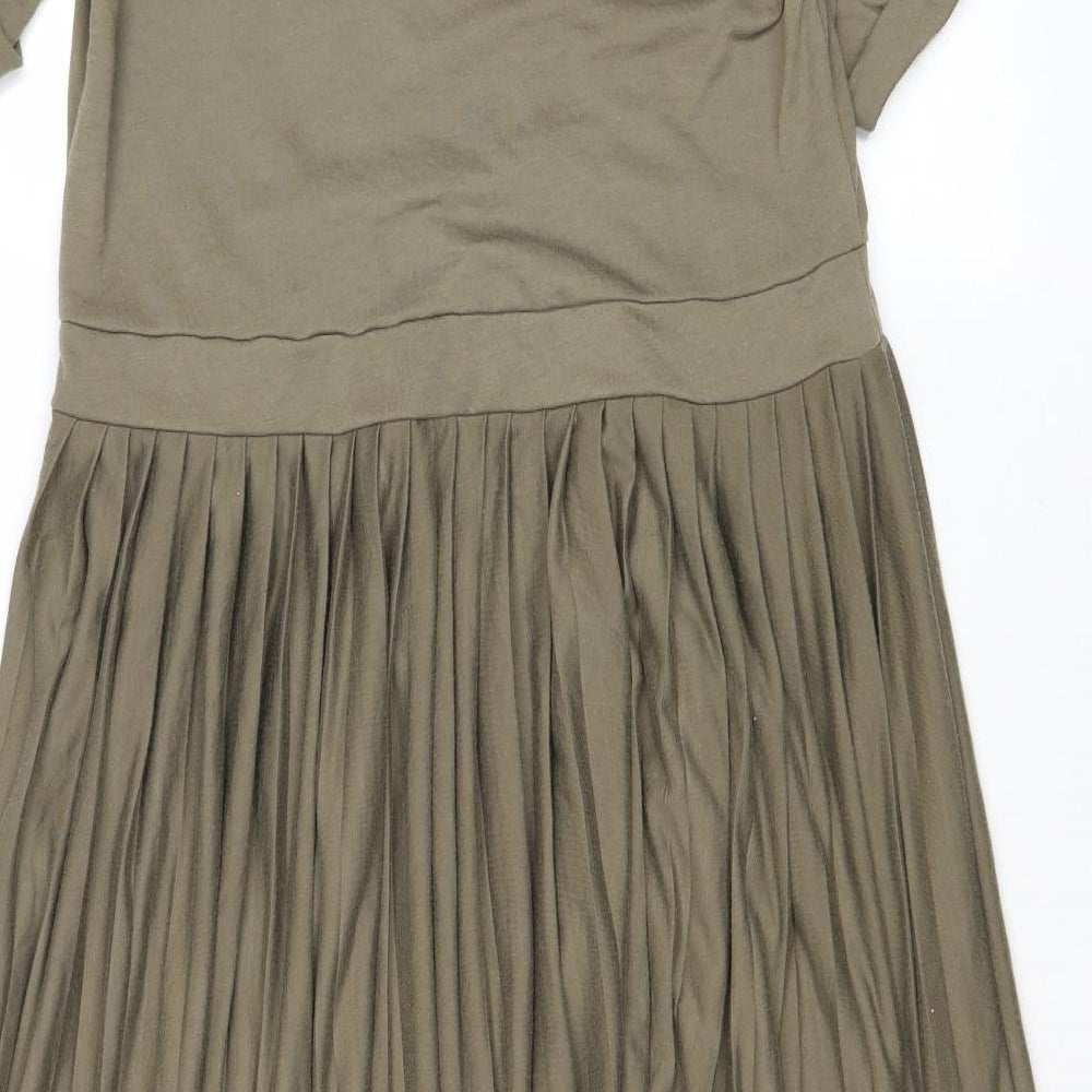 ASOS Womens Green Polyester A-Line Size 18 V-Neck Pullover - Pleated
