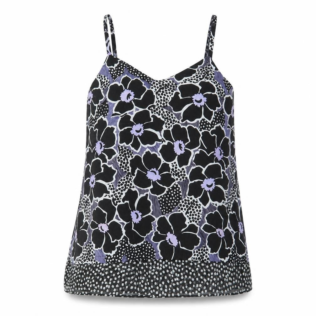 Front view of Warehouse women’s multicoloured floral polyester basic tank, size UK 8, v-neck