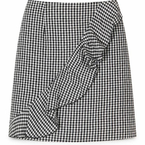 H&M Womens Black Check Viscose A-Line Skirt Size 6 Zip