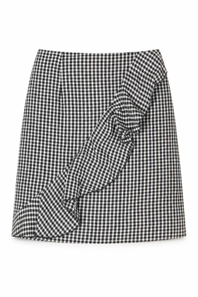 H&M Womens Black Check Viscose A-Line Skirt Size 6 Zip