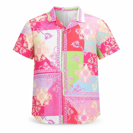 Boohoo Mens Multicoloured Geometric Polyester Button-Up Size S Collared Button