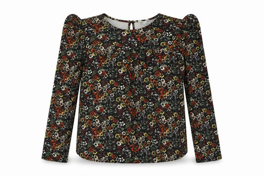 Front view of Warehouse women’s multicoloured floral polyester basic t-shirt, size UK 14, round neck