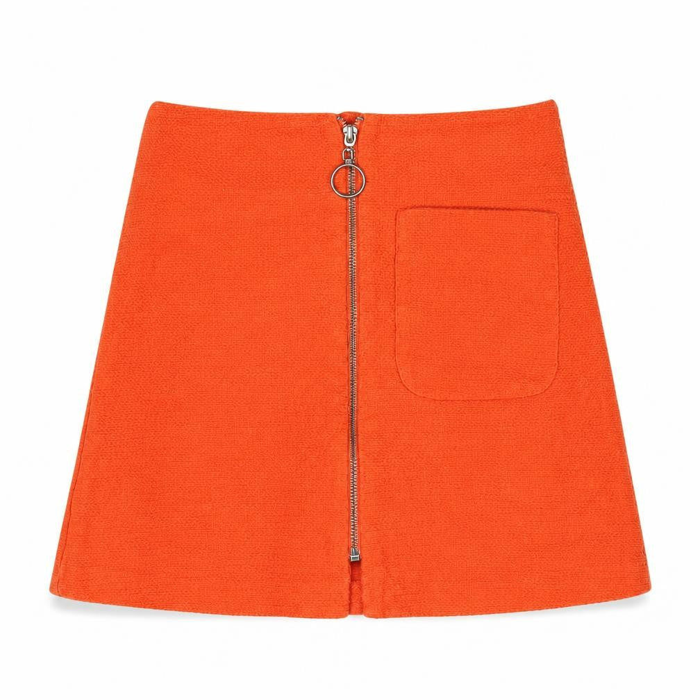 Topshop Womens Orange Cotton A-Line Skirt Size 8 Zip